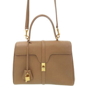 Celine 16 2way HandBag Shoulder Bag satinated calfskin Brown